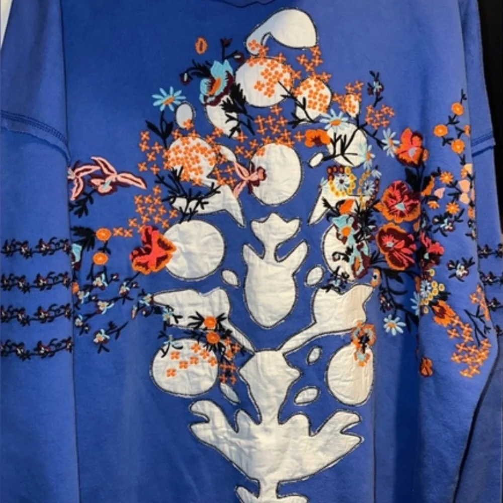 NWT FP Movement At My Best Embroidered Sweat Hoodie In Steller Blue SOLD OUT COL - Picture 6 of 6